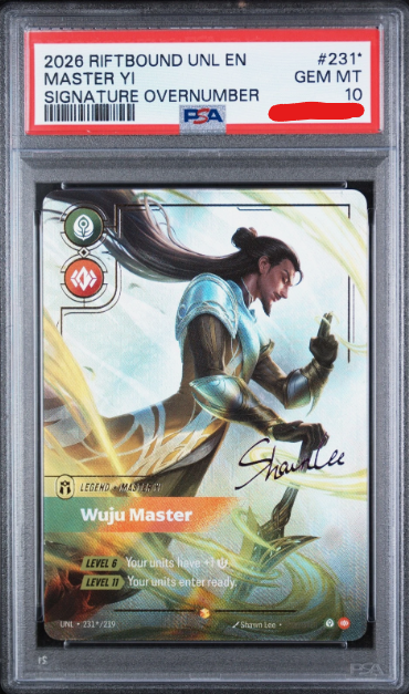Master Yi — Wuju Master Signature Overnumbered, Riftbound Unleashed #231*, PSA Gem Mint 10